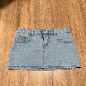 Edikted Low Rise Light Blue Denim Mini Skirt